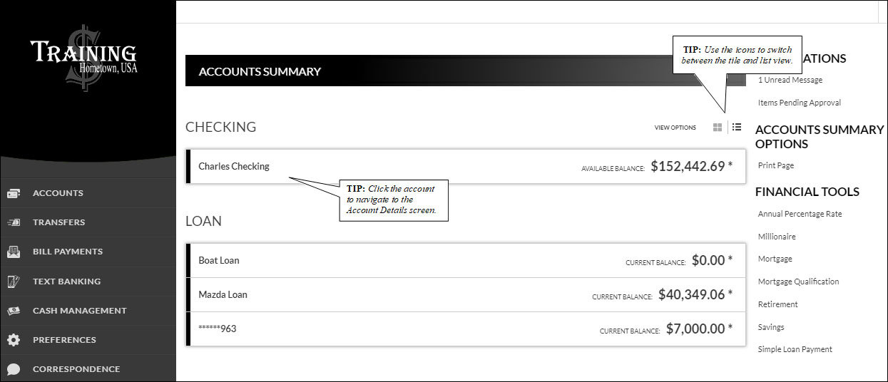 Accounts Summary form